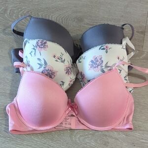 Kathy Ireland Pink, Gray, and Floral Bra Set